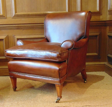 Antique Leather Library Chair with Cherrywood Legs & Boxwood Inlay